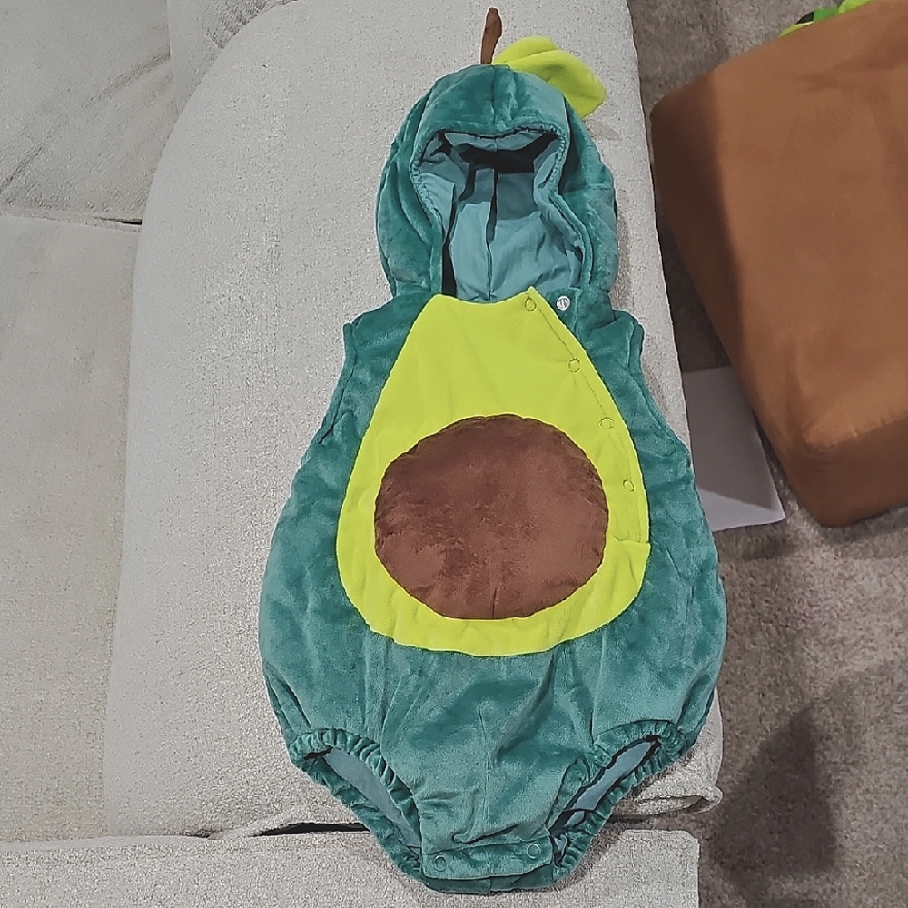Kids Avocado Halloween Costume - Green Plush Hooded Onesie